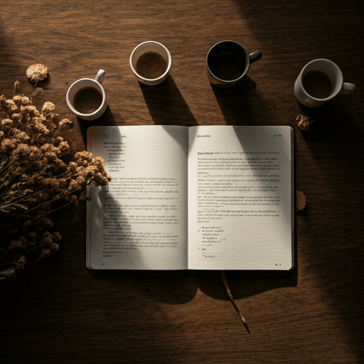 Jurnal deschis și cafea pe masă